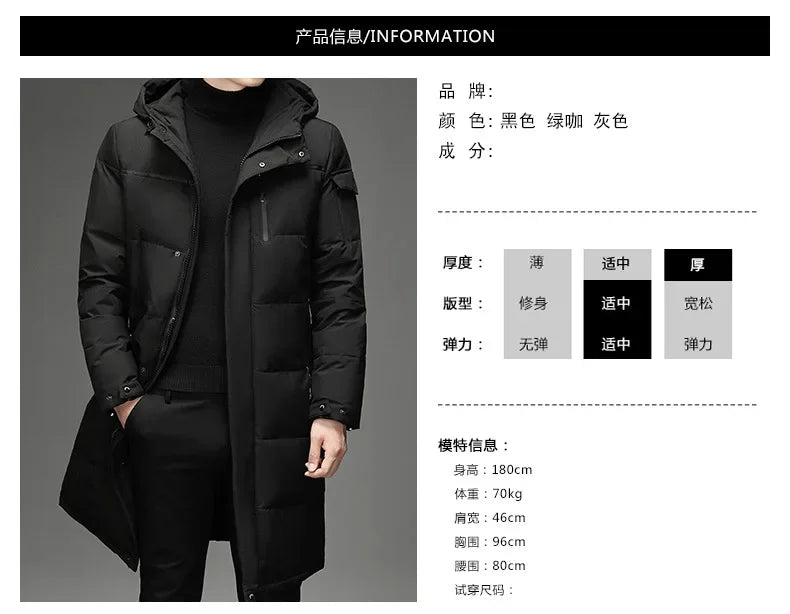 New Fashion Men 90% White Duck Down Hooded Jackets Men's Winter Thick Warm Waterproof Parka Overcoat Down Jackets Long Parka 5XL