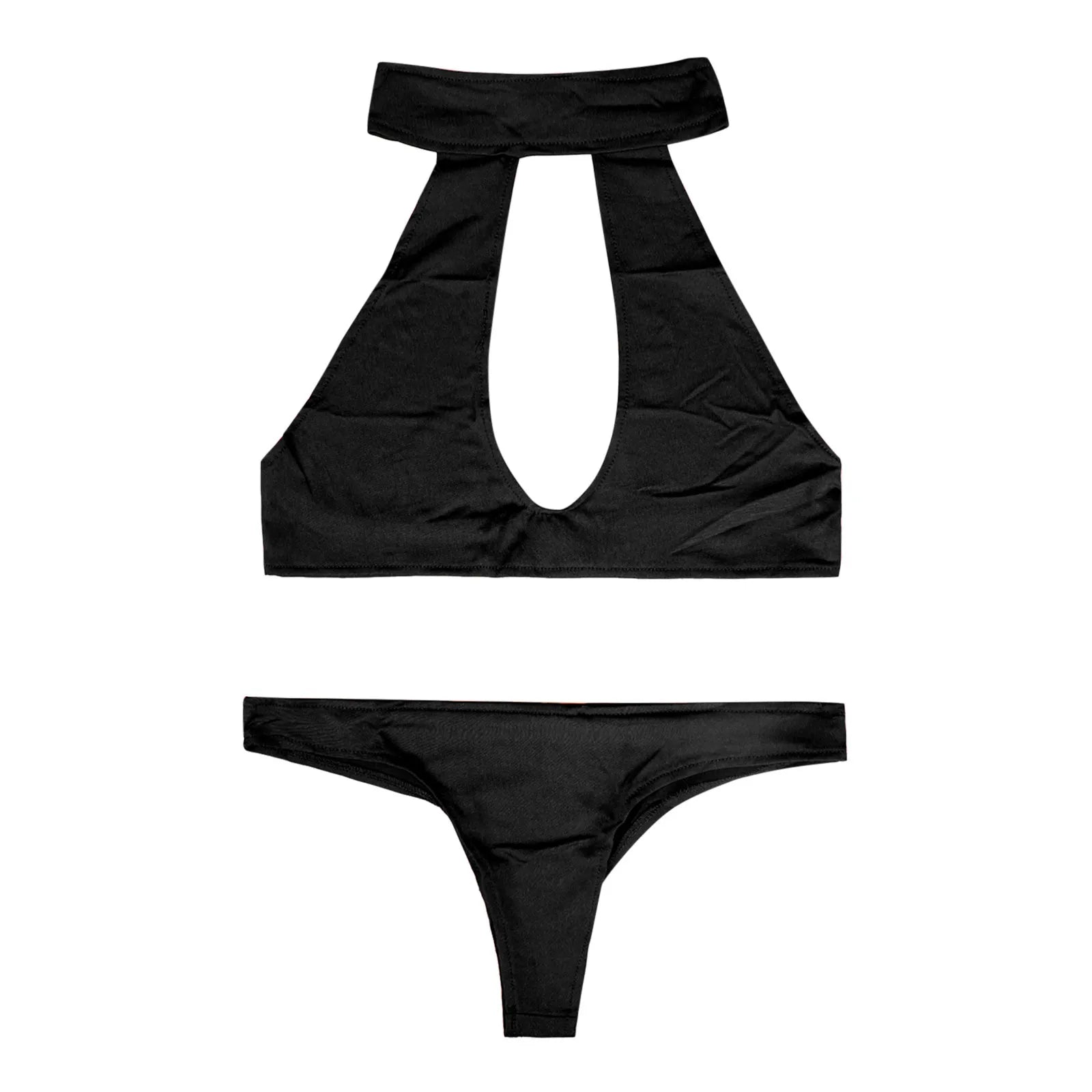 Sexy Lingerie For Women Solid Color Halter Neck Tops And Thong Two Piece Set Women's Push Up Bra And Panty Boudoir Outfits