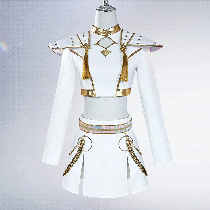 KPop Rumi Mira Zoey White Singing Suit Women Girls Halloween Party Role Playing Outfit Cosplay Costume Wig for Adult Children
