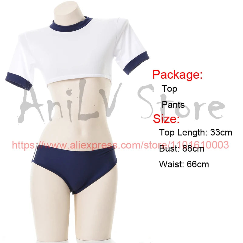 AniLV Japanese Anime Student PE Gym Outfit School Girl Gymnastics Uniform Sports Cheerleader Clothes Cosplay Costume