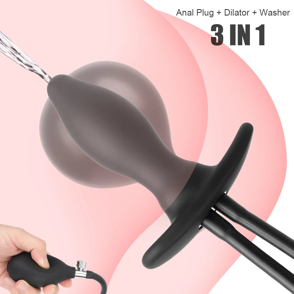 Water Spray Inflatable Anal Plug Anal Enema Cleaner Anus Dilator Dildo Silicone Buttplug Expander Washer Sex Toys for Women Men