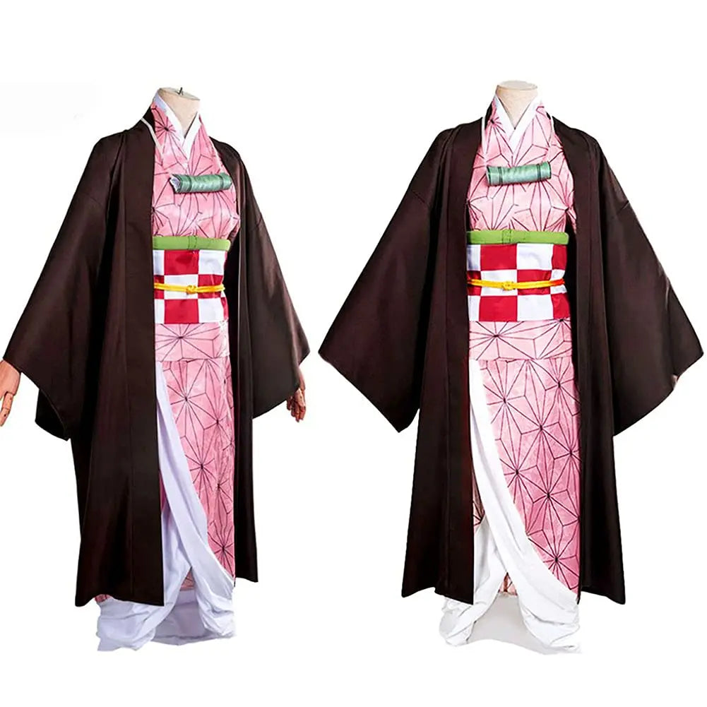 Anime Demon Slayer Kamado Nezuko Cosplay Costume Kimono Kimetsu No Yaiba Cosplay Wigs Hairs Halloween Carnival Women Outfit