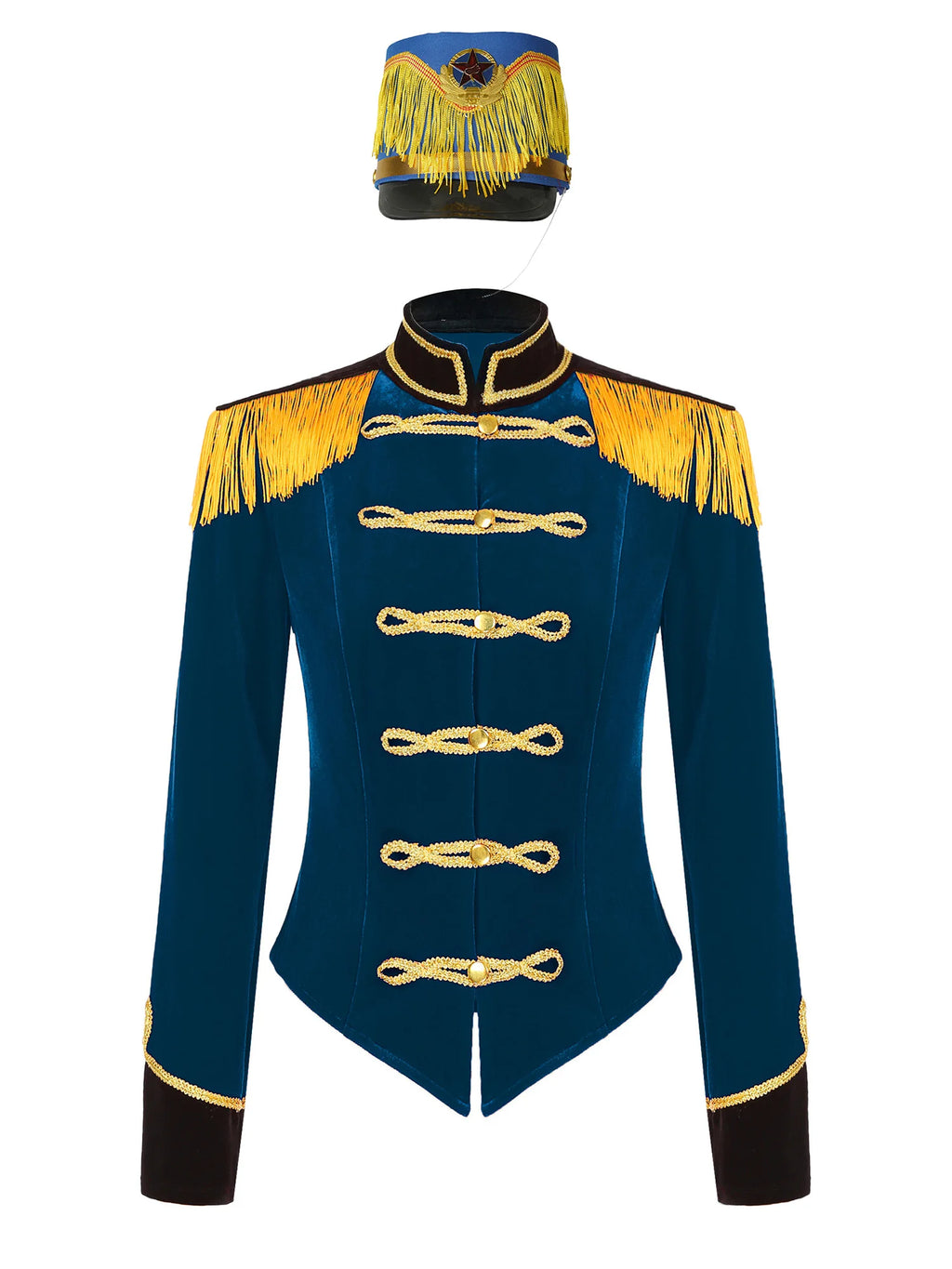 Womens Marching Band Drummer Costume Long Sleeve Circus Ringmaster Jacket Nutcrackers-hat Honor Guard Uniform Drum Major Outfits
