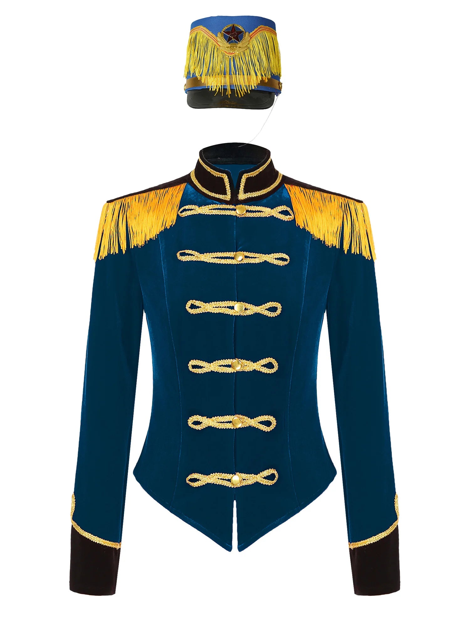 Womens Marching Band Drummer Costume Long Sleeve Circus Ringmaster Jacket Nutcrackers-hat Honor Guard Uniform Drum Major Outfits