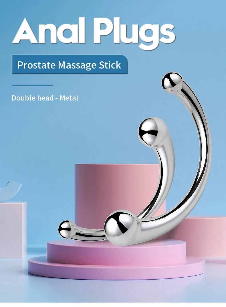 Metal Anal Plug Double Ended Stainless Steel G Spot Wand Butt Plug Prostate Massage Anal Dildo Plug Adult Sex Toys for Men Women