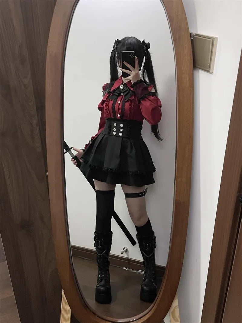Jirai Kei Outfit Lolita Girl Cosplay Jk Uniform Cute Dress Black Skirt Women Costume Stage Performence Clothes Anime Dresses