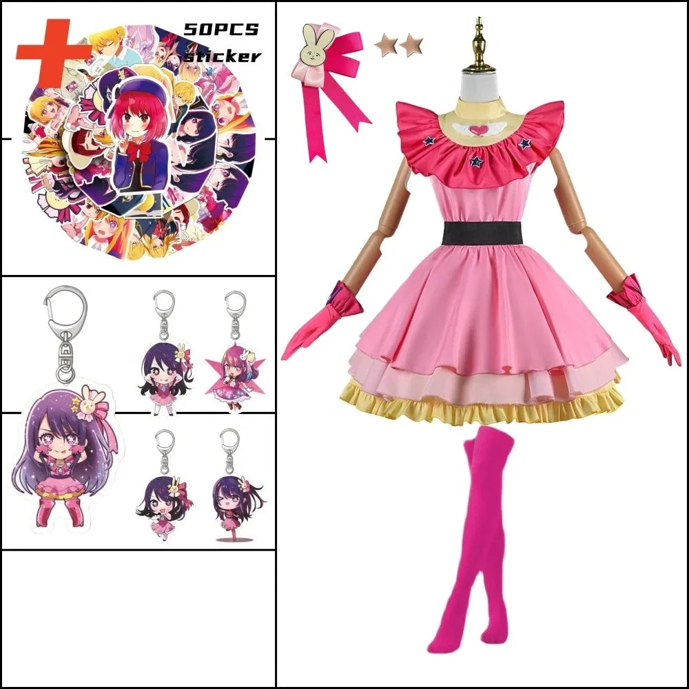 Anime OSHI NO KO Ai Hoshino Cosplay Costume Dress Lolita Skirt Pink Uniform Halloween Carnival Party Clothes