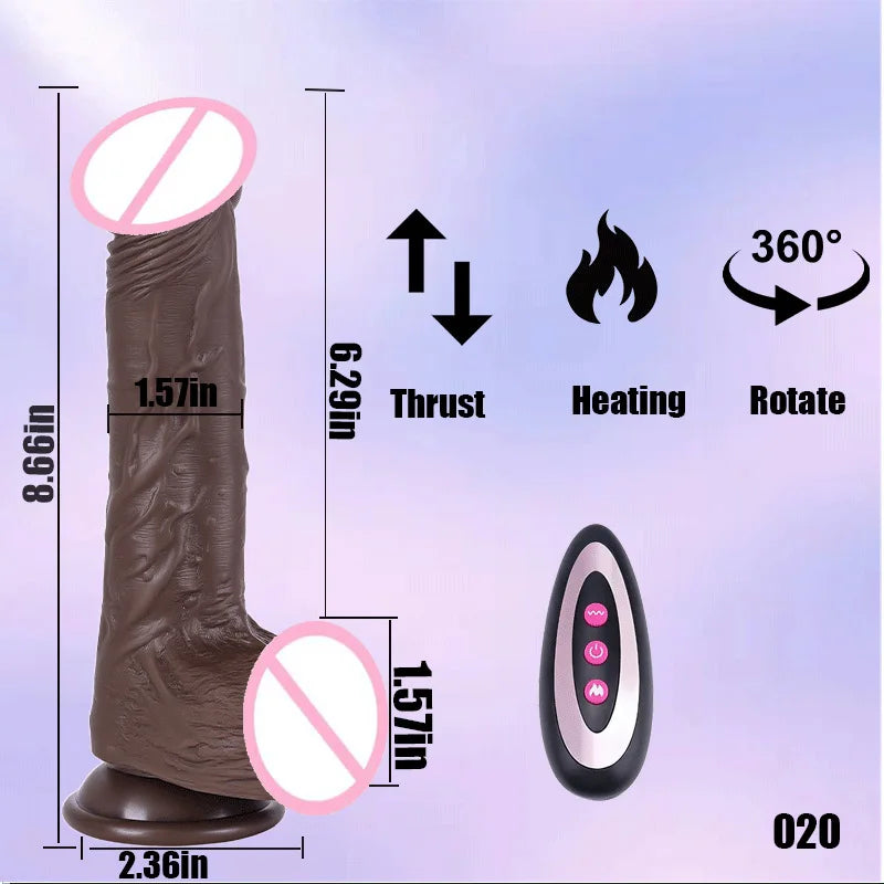Women's Realistic Large Dildo Vibrator Sex Toy with Heating Function Big Penis Remote Control Telescopic Vibrator for Anal Use