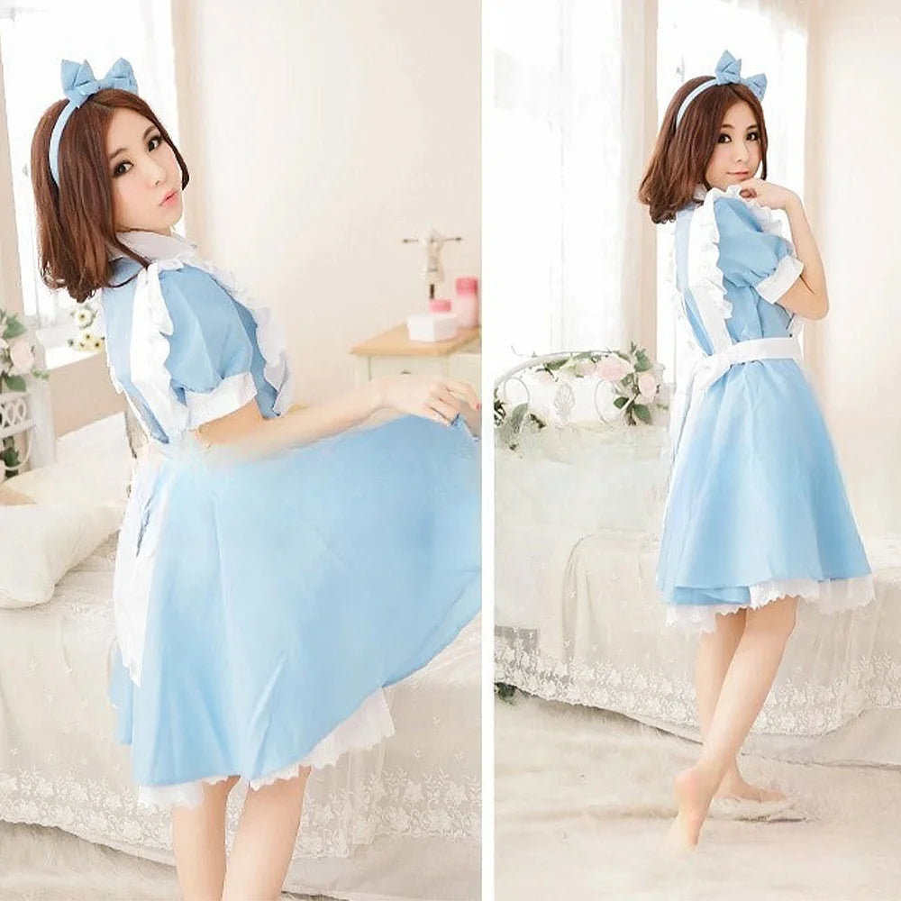 Women Lolita Dress Maid Apron Fantasia Carnival Skirt Cosplay Costumes Halloween Clothing Masquerade Party Alice In Wonderland
