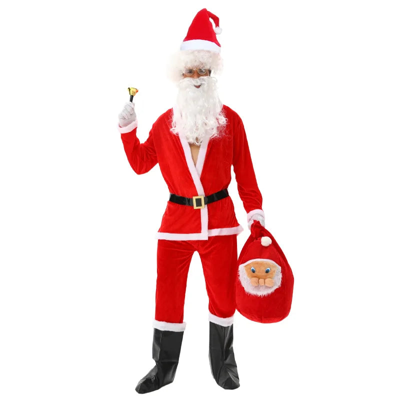 New Year Christmas Eve Cosplay Family Party Clothes Santa Claus Costume Christmas Complete Dress Up Outfits For Men