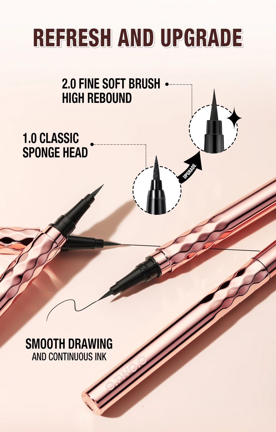 O.TWO.O Eyeliner Pencil Liquid Eye Liner Waterproof Smudge Proof Quick Drying 12 Hour Wear Ultra Fine Black Eyeliner for Arrows