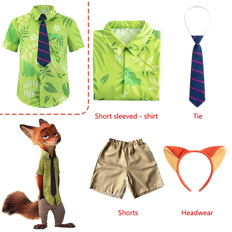 BEAST KINGDOM Nick Wilde Cosplay Costumes Zootopia Cosplay Summer Shirt Tie Nick Suits Halloween Carnival Cos Adult Unisex Gifts