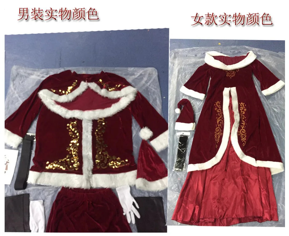 Adult Men and Women Cos Christmas Santa Claus Cosplay Costumes Birthday Couple Party Stage Performance Clothing Girls Xmas Gifts