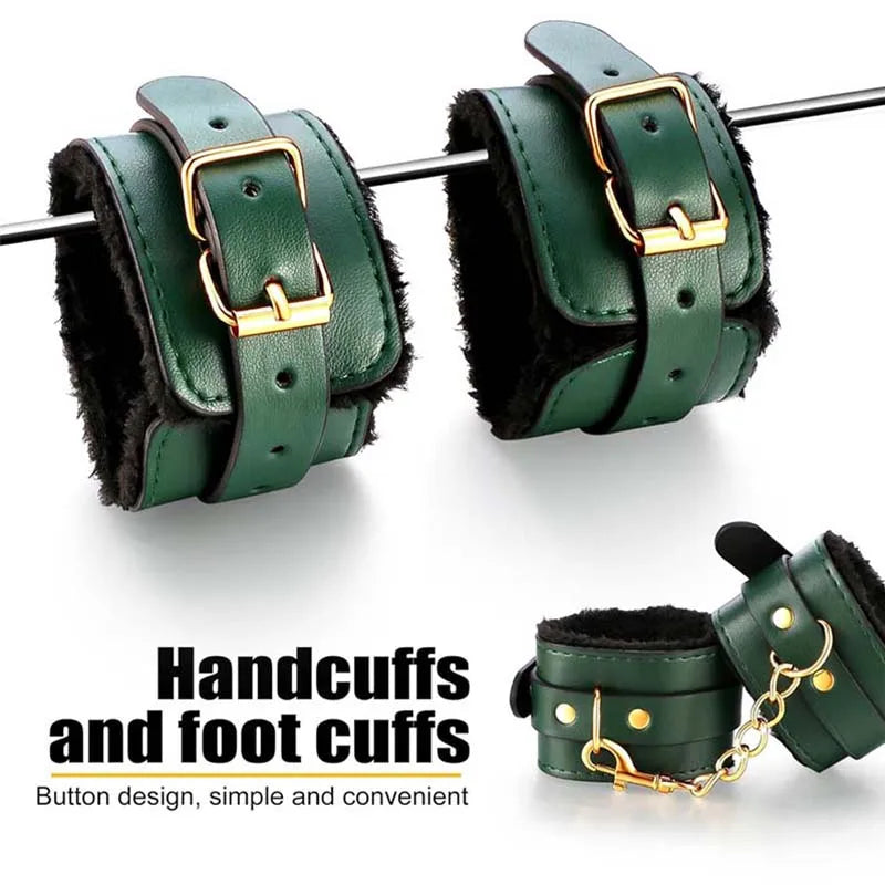 High quality BDSM Genuine Leather Bondage Set Fetish Handcuffs Collar Gag Whip Erotic Sex Toys For Women Couples Adult Games