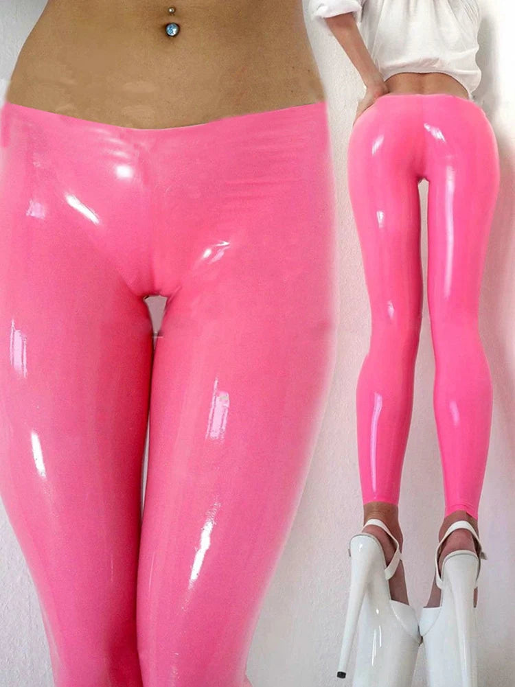 Latex Pants fetish Tight Trousers  seamless skin white leggings sexy slinky Pantaloons
