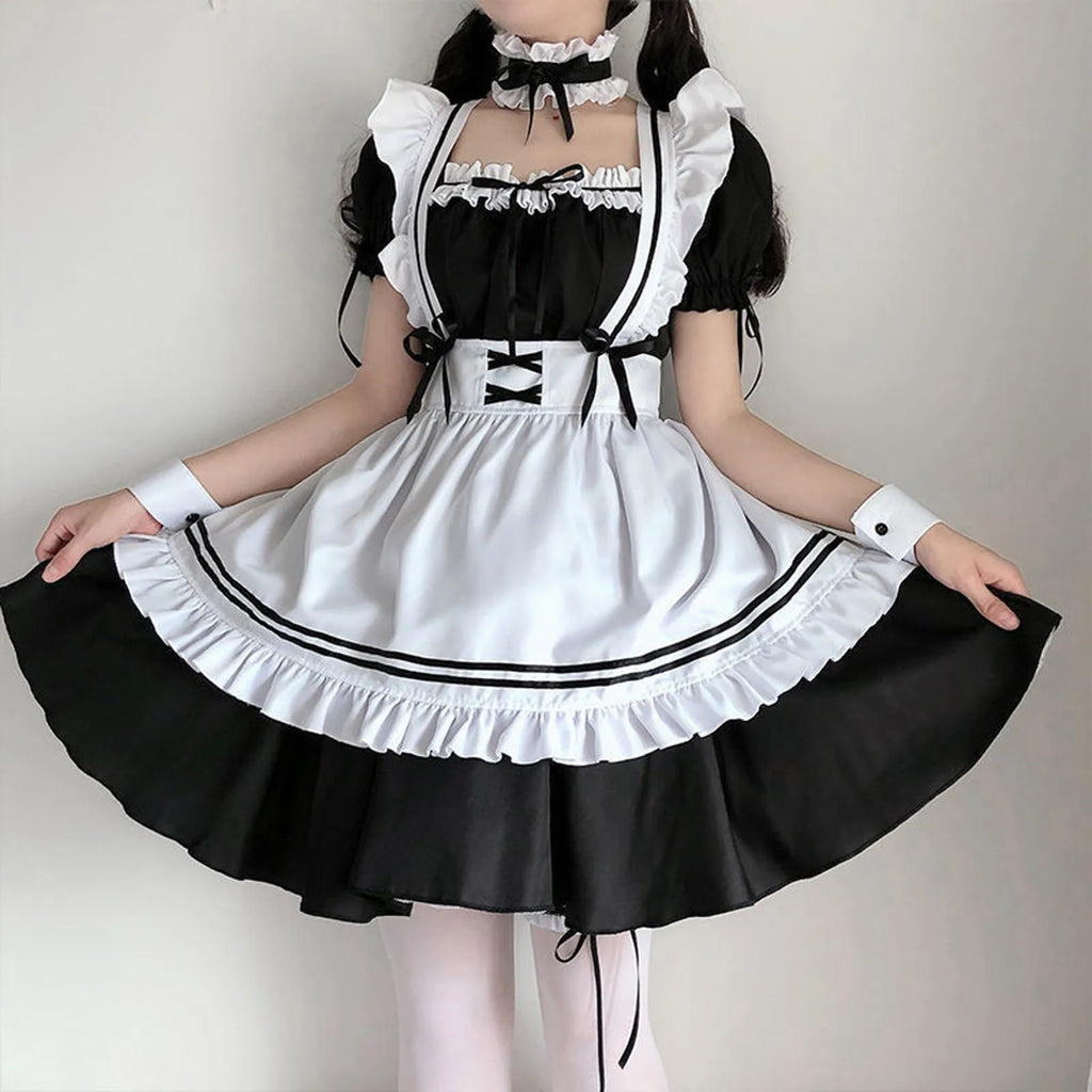 Black Pink Lolita Maid Costumes Cute Girls Women Lovely Maid Cosplay Costume Animation Show Japanese Outfit Dress Clothes S-5XL