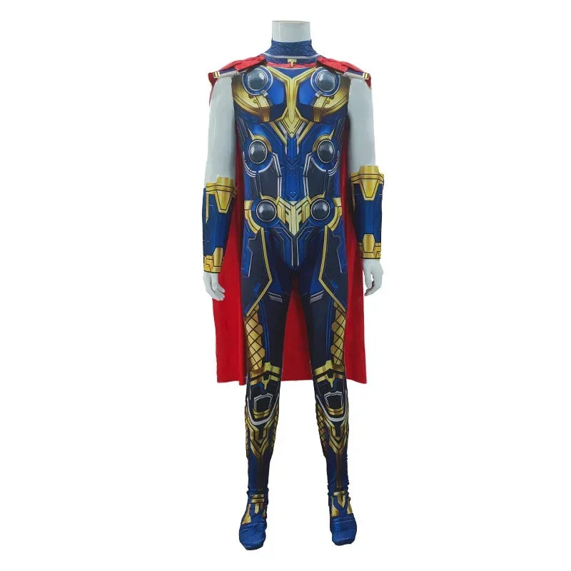 Adult Kids Fantasia Halloween Thor Love and Thunder Cosplay Costume Birthday Party Superhero Cape Suit Jumpsuit Clothes Set