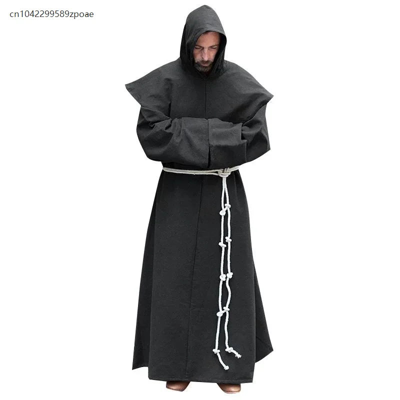 S-5XL Renaissance Monk Clergy Shoulder Clothes Friar Costume Religious Saint Robe Men's Priest Hood Halloween Cosplay Costume