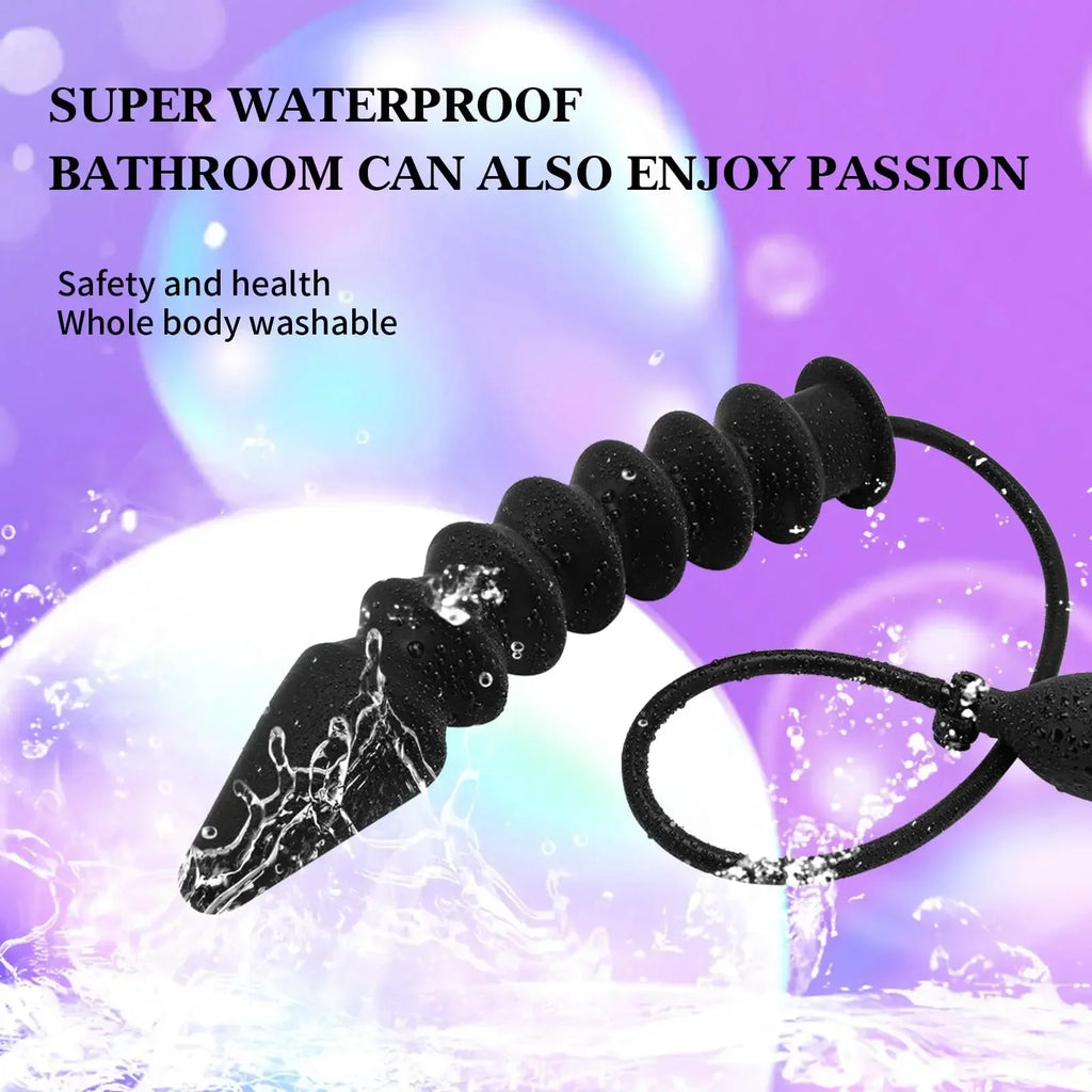 Foldable Huge Inflatable Threaded Anal Plug Pointed Design Dildo G Spot Stimulation Vaginal Anal Dilator Sex Toy for Women/Men