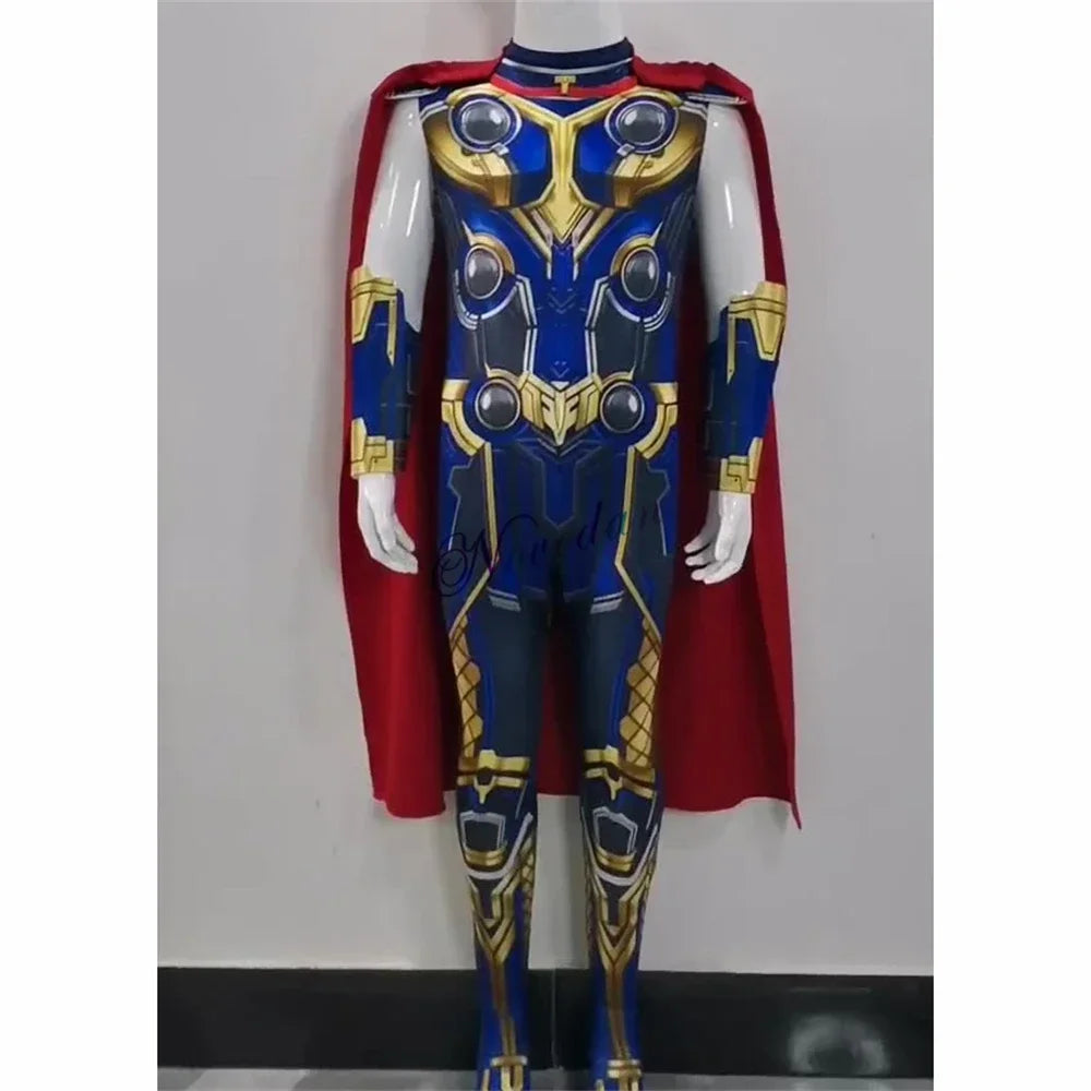 Adult Kids Fantasia Halloween Thor Love and Thunder Cosplay Costume Birthday Party Superhero Cape Suit Jumpsuit Clothes Set