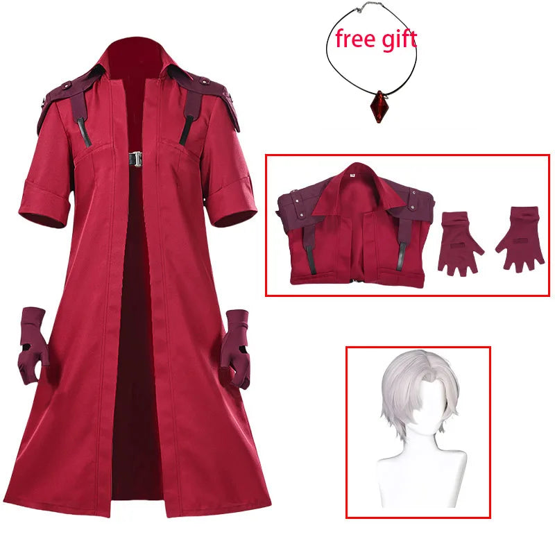 DMC 5 Dante Cosplay Wig Uniform Costumes Disguise for Adult Men Long Windbreaker Gloves Roleplay Outfits Halloween Carnival Suit
