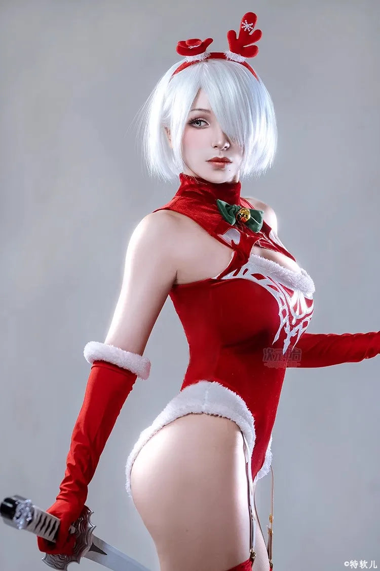 Christmas Women Sexy Jumpsuits Anime NieR Automata 2B Cosplay Costumes YoRHa No 2 Type B Red Pantyhose Gloves Hairband Xmas Gift