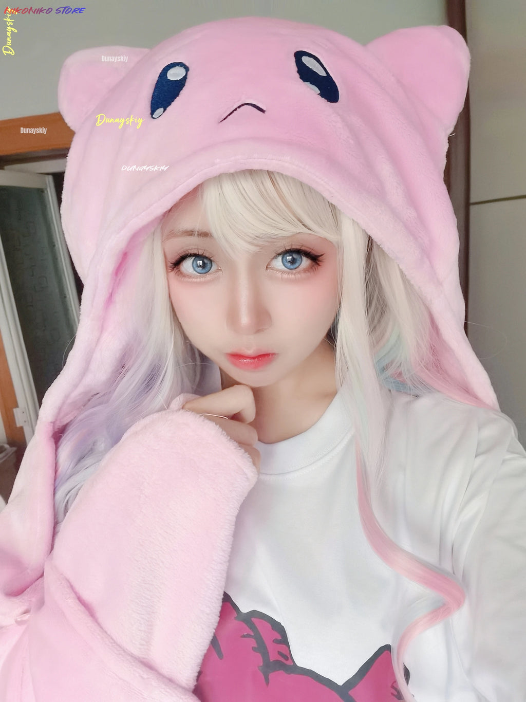 Game Needy Girl Overdose KAngel Cosplay A P Pink Cat Head Air Conditioning Carpet Anchor Girl Heavy Dependence On COS Sugar