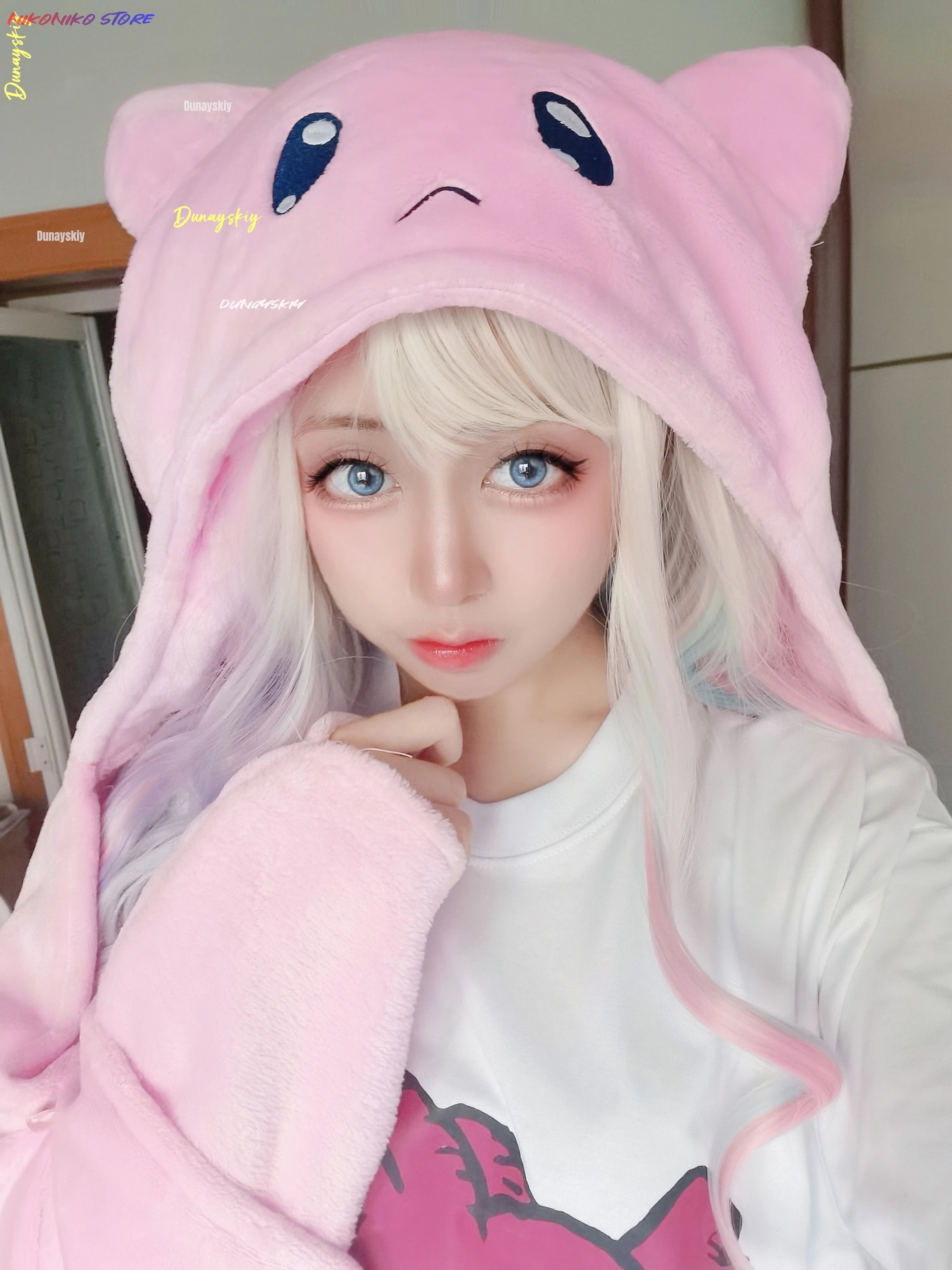 Game Needy Girl Overdose KAngel Cosplay A P Pink Cat Head Air Conditioning Carpet Anchor Girl Heavy Dependence On COS Sugar