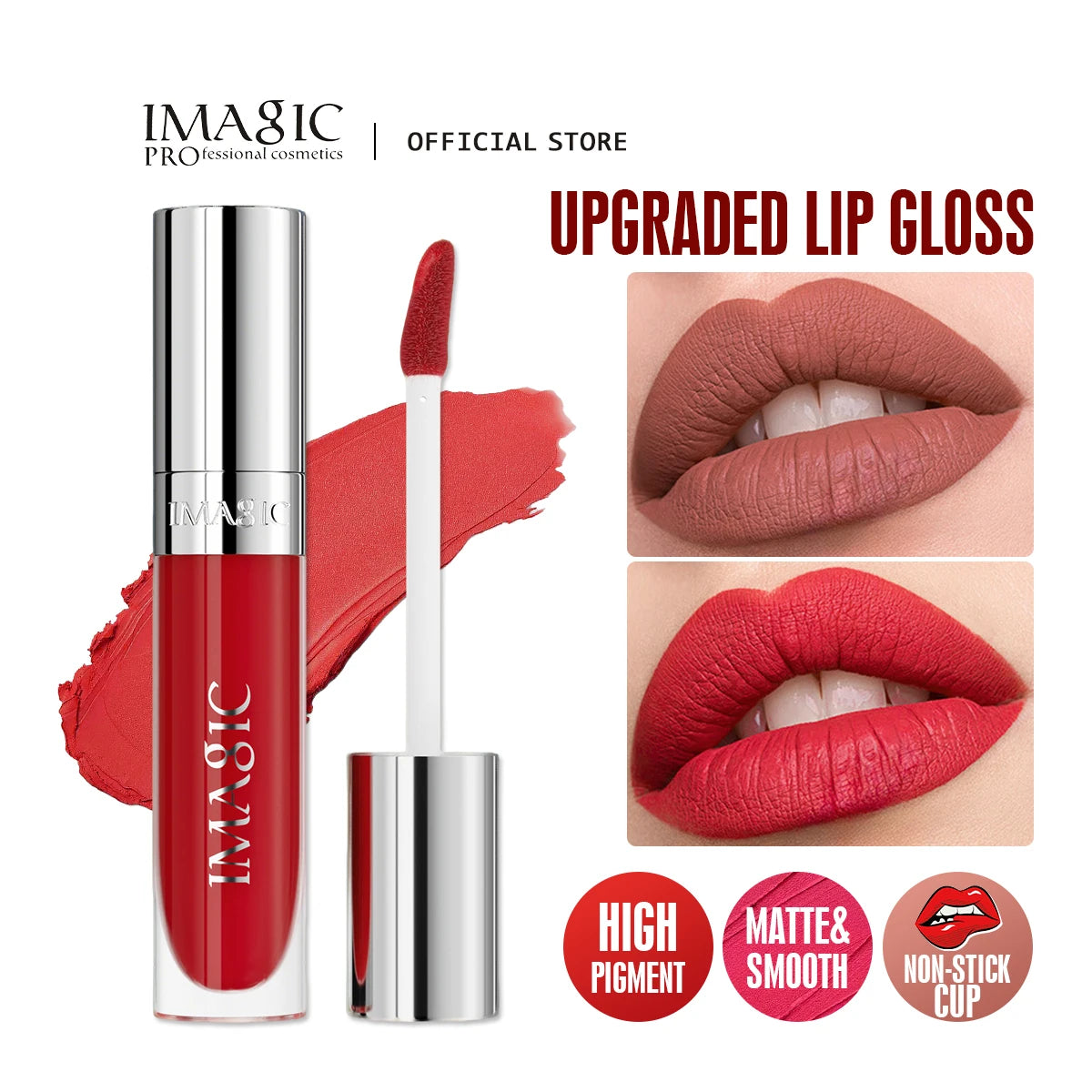 IMAGIC Natural Matte Lipgloss Stainless Steel Cup Waterproof Long-Lasting Lip Makeup Beauty 8ml NO.LP-221