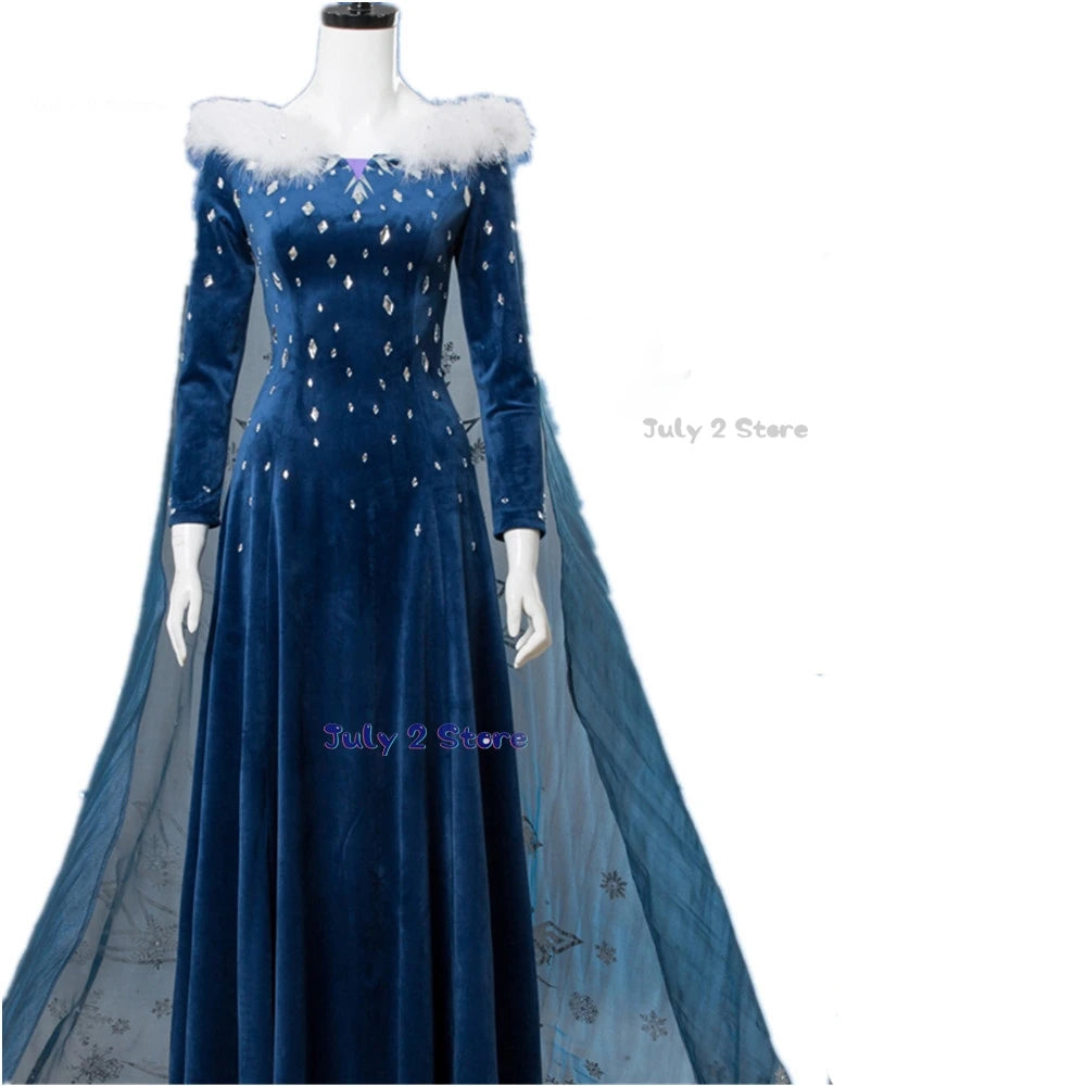 Adult Kid Ice Winter Queen Anime Princess Cosplay Costume Elsa Fantasia Cloak Halloween Party Women Ball Dress Stage Uniforms
