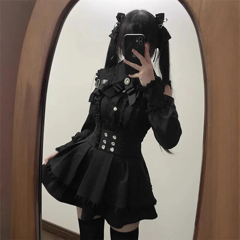 Jirai Kei Outfit Lolita Girl Cosplay Jk Uniform Cute Dress Black Skirt Women Costume Stage Performence Clothes Anime Dresses