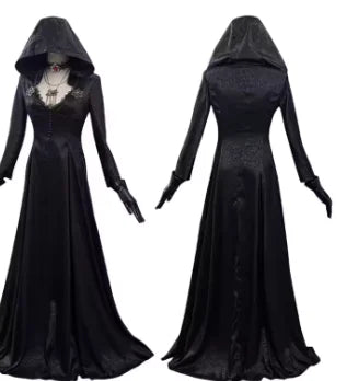 Medieval costume Daughter of Lady Dimitrescu Cosplay Costume Gothic Long Dress with Hood Vampire Bella Cassandra Halloween Dress