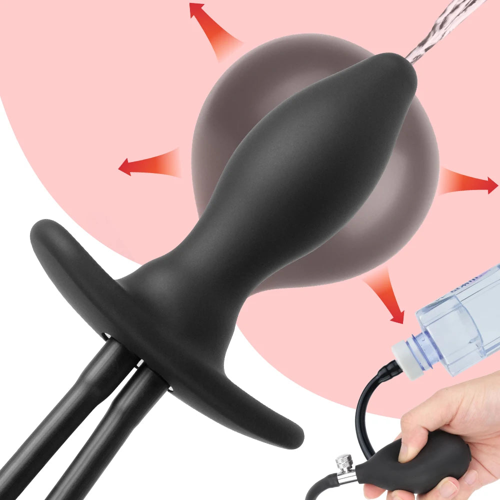 Water Spray Inflatable Anal Plug Anal Enema Cleaner Anus Dilator Dildo Silicone Buttplug Expander Washer Sex Toys for Women Men
