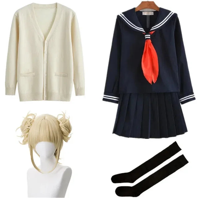 My Hero Academia Cosplay Halloween Costume Anime Boku No Hero Academia Himiko Toga JK Uniform Sweater Coat Wig Costumes