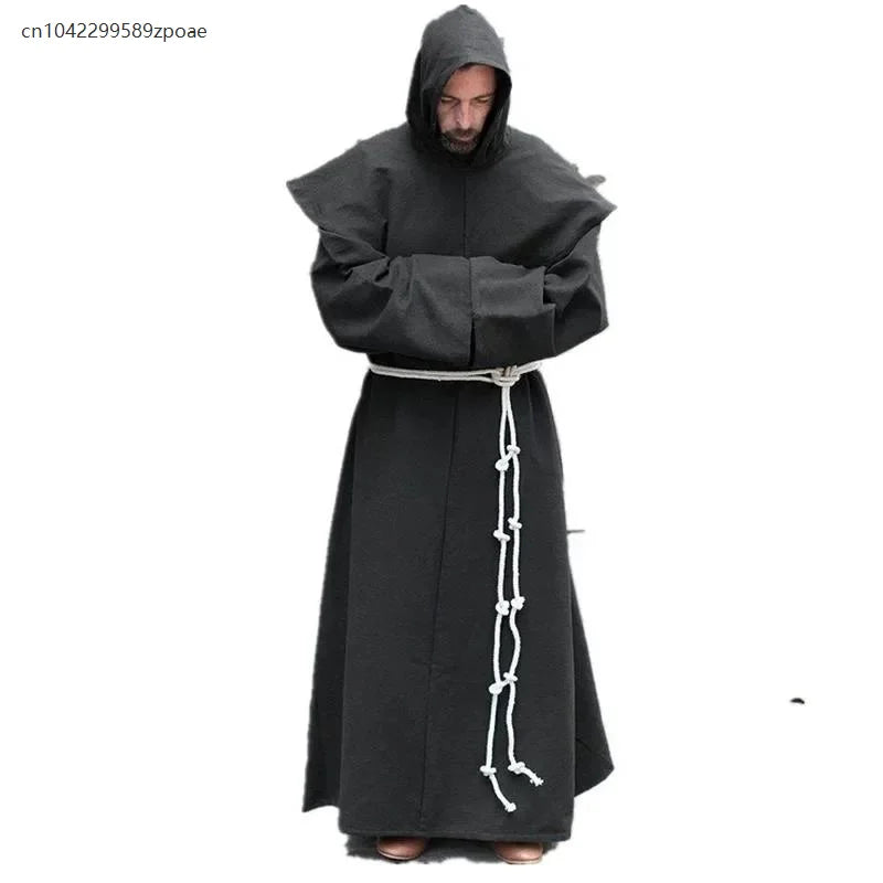 S-5XL Renaissance Monk Clergy Shoulder Clothes Friar Costume Religious Saint Robe Men's Priest Hood Halloween Cosplay Costume