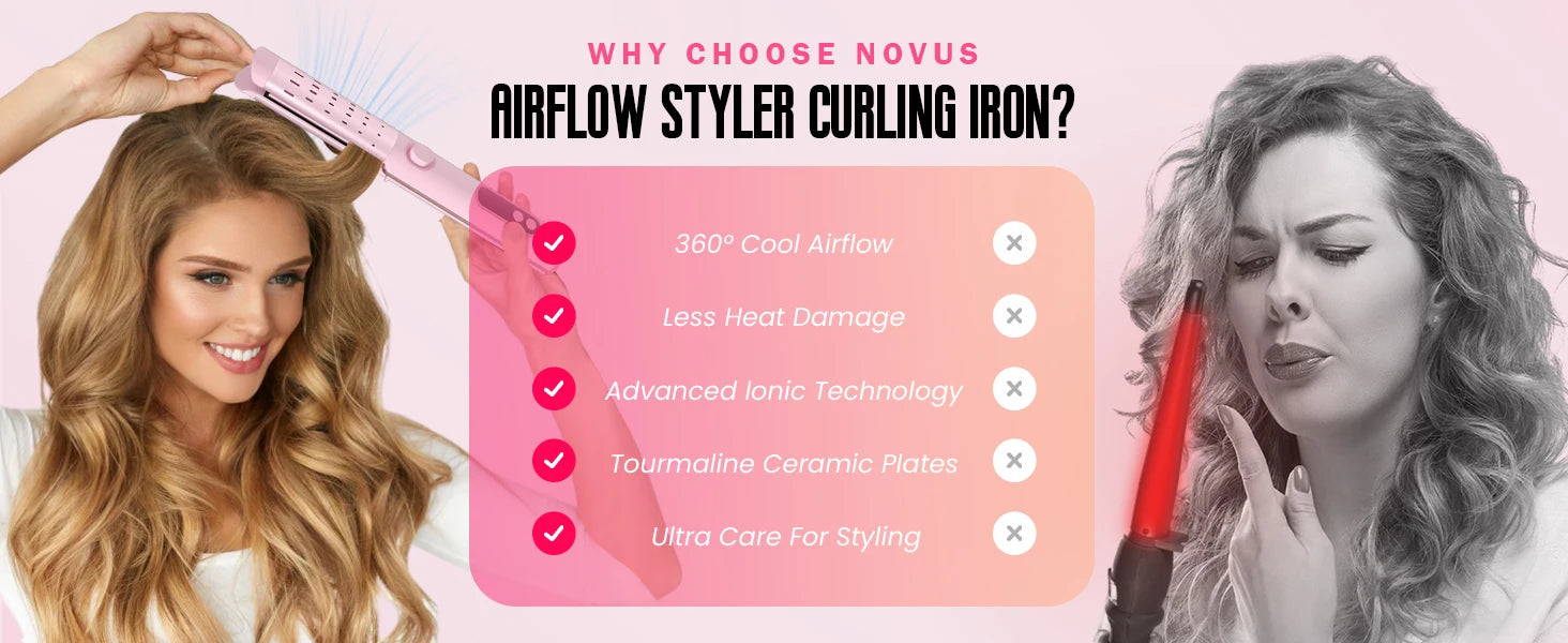 Airflow Curling Iron for Lasting Curls -Ceramic Flat Iron Hair Straightener and Curler 2 in 1, Anti-Scald Curling Wand 1.25 Inch