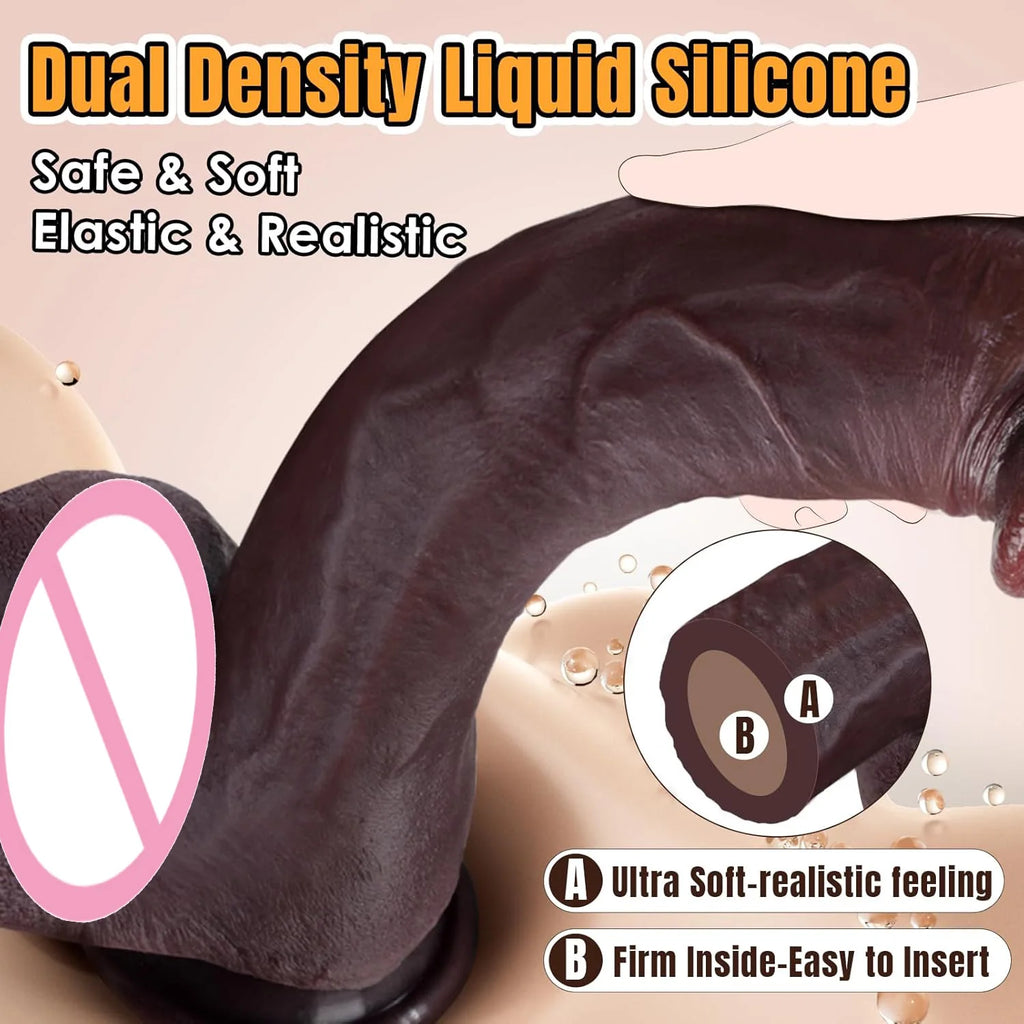 Simulated large black dildo sex toy, skin like huge thick dildo, with realistic silicone dildo with suction cups