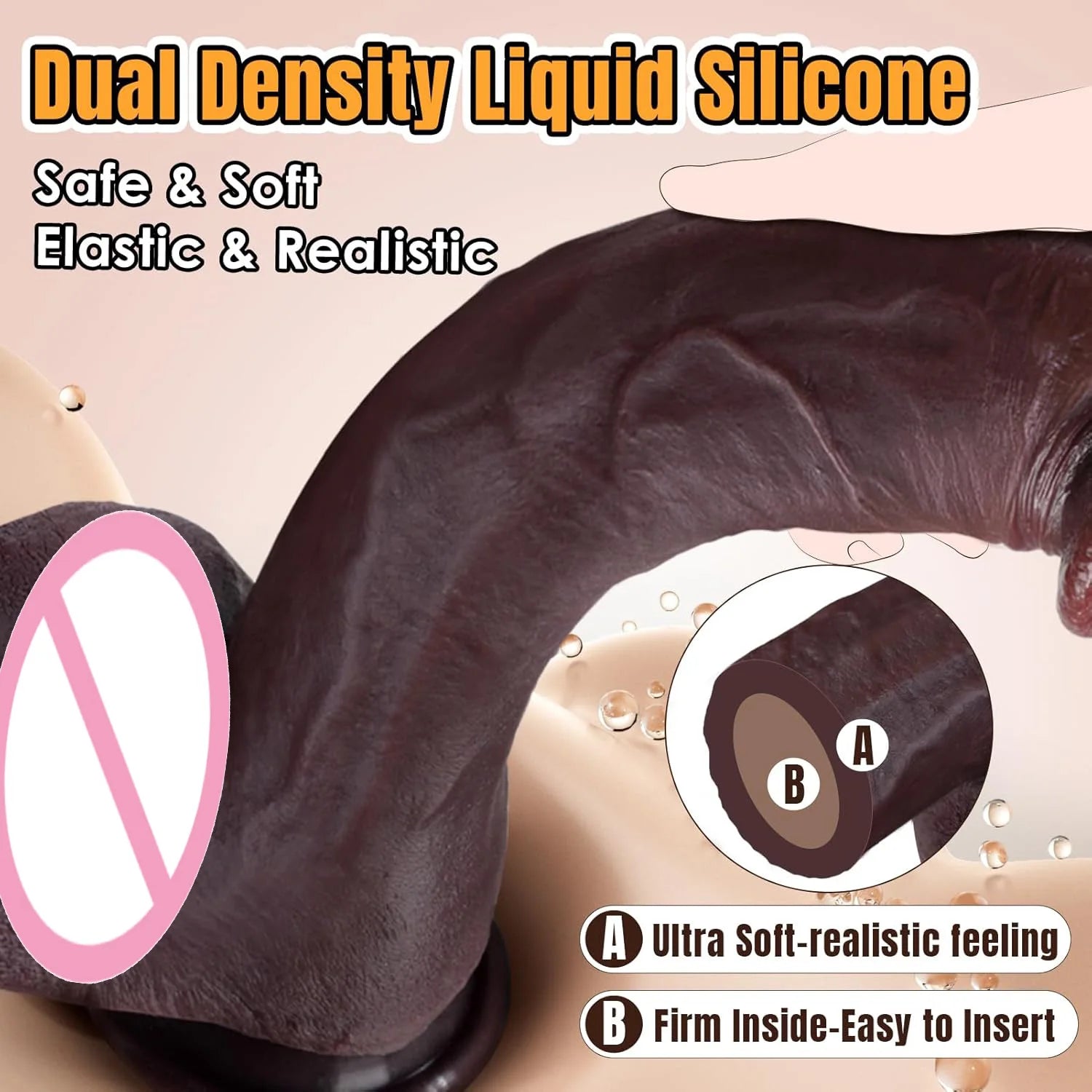 Simulated large black dildo sex toy, skin like huge thick dildo, with realistic silicone dildo with suction cups
