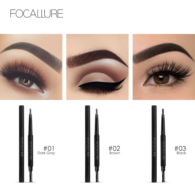 FOCALLURE Eyebrow Pencil 3 Colors Precise Brow Definer Waterproof Makeup Black Brown Eye Brows Cosmetics for Women's Make up