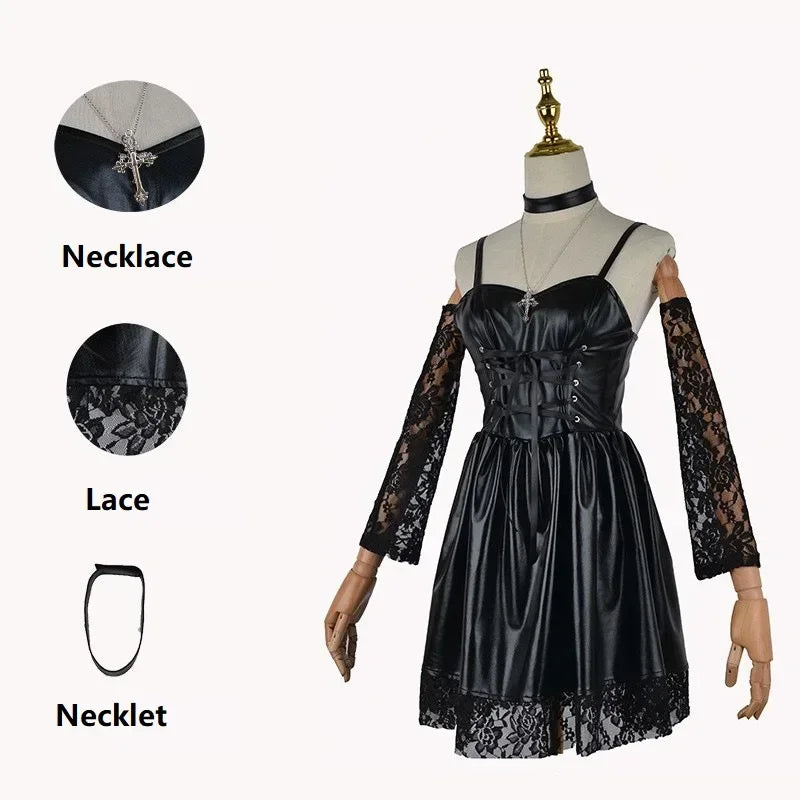 Misa Amane Cosplay Costume Death Note Cos Imitation Leather Sexy Dress Wig Stockings Necklace Uniform Outfit For Women Halloween