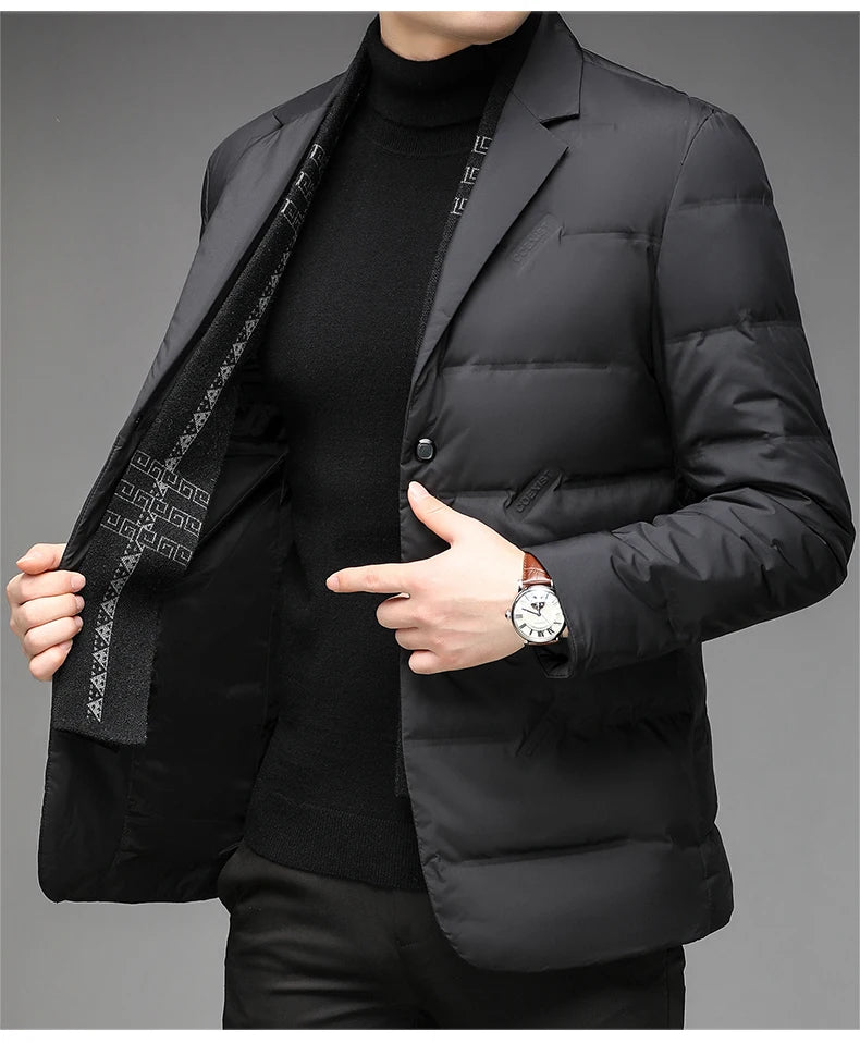 Men's Winter Fashion High-Quality down Jacket 90% White Duck down Warm Coat with Removable Scarf Suit Collar M-4XL Sizes