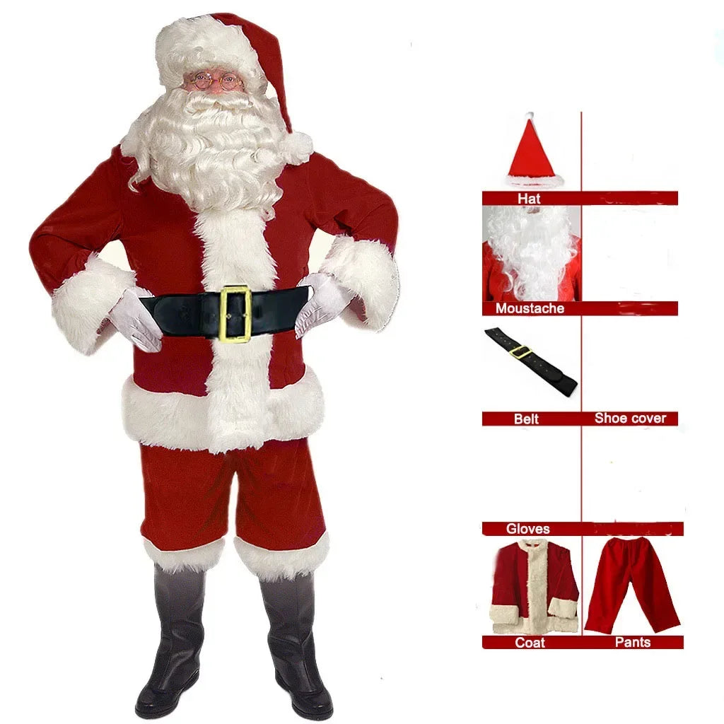 Santa Claus Cosplay Costume Christmas New Year Men Costumes Deluxe Classic Adults Set Halloween Carnival Party RolePlay Suits