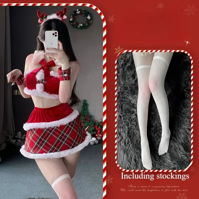 Sexy Christmas Dress Santa Claus Series Costume Xmas Party Girl Red Dress Cloak Rope Unifrom Sexy Pajamas Club Party Cosplay