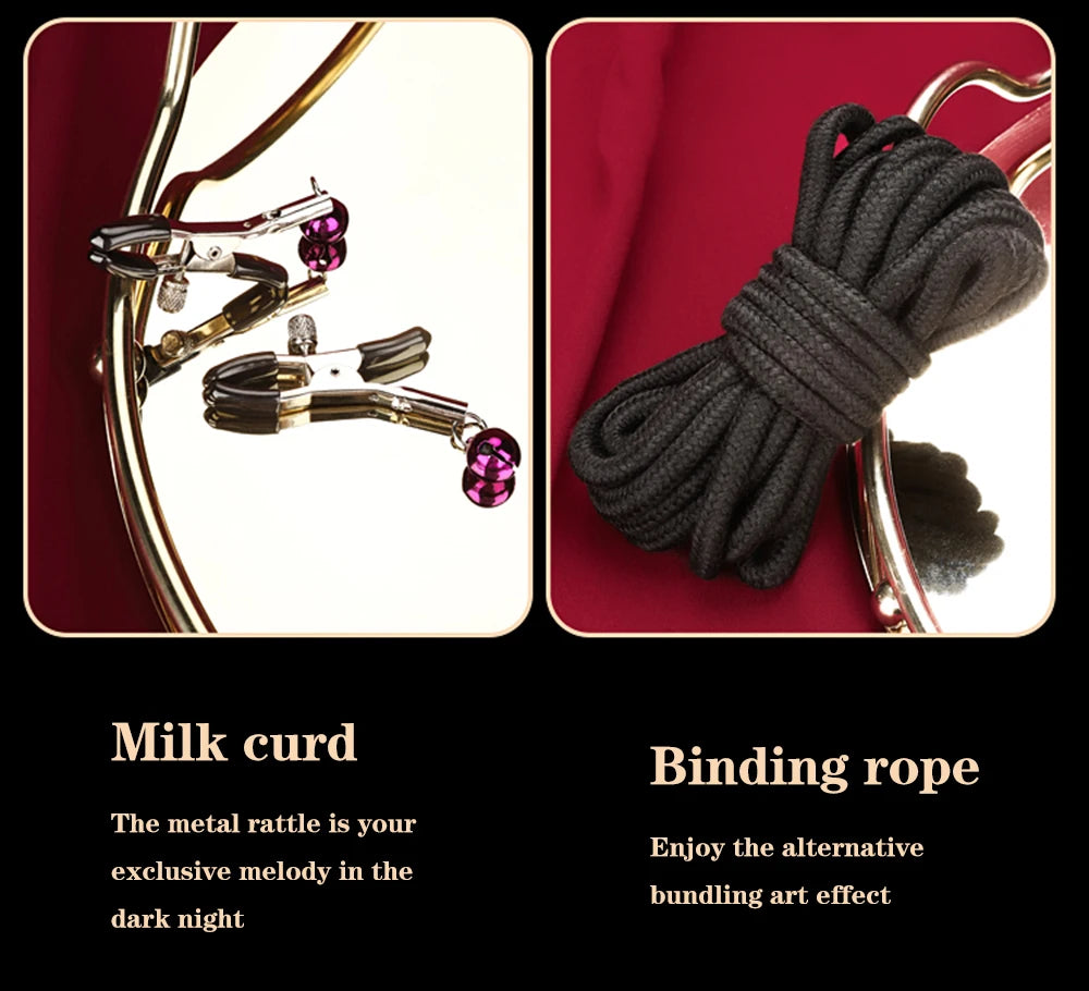 BDSM Bondage Restraint Kit 10 Pieces Drawstrings Collars Eye Masks Mouth Balls Whips Cotton Ropes Nipple Clamps Rope for Couples