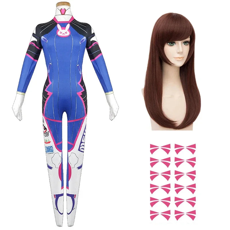Anime Woman Jumpsuit Tights Dva Cosplay Costume Game Zentai Wig Cosplay Props Headphone Suit D.Va Cos Party Halloween Costumes