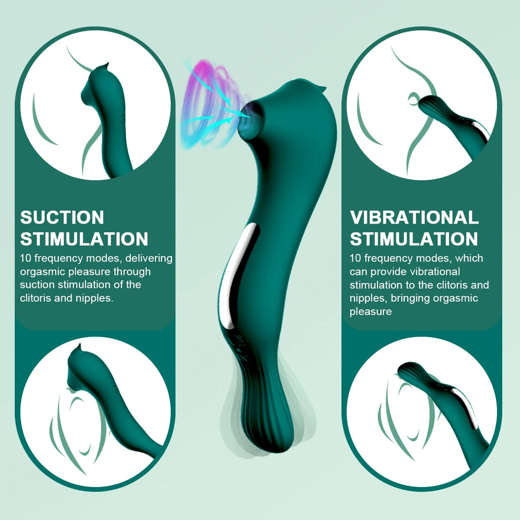 Vibrating Dildo 2 IN 1 Powerful Mode Female Sucking Vibrator Vagina Massager G-Spot Clitoris Nipple Stimulator Sex Toy for Women