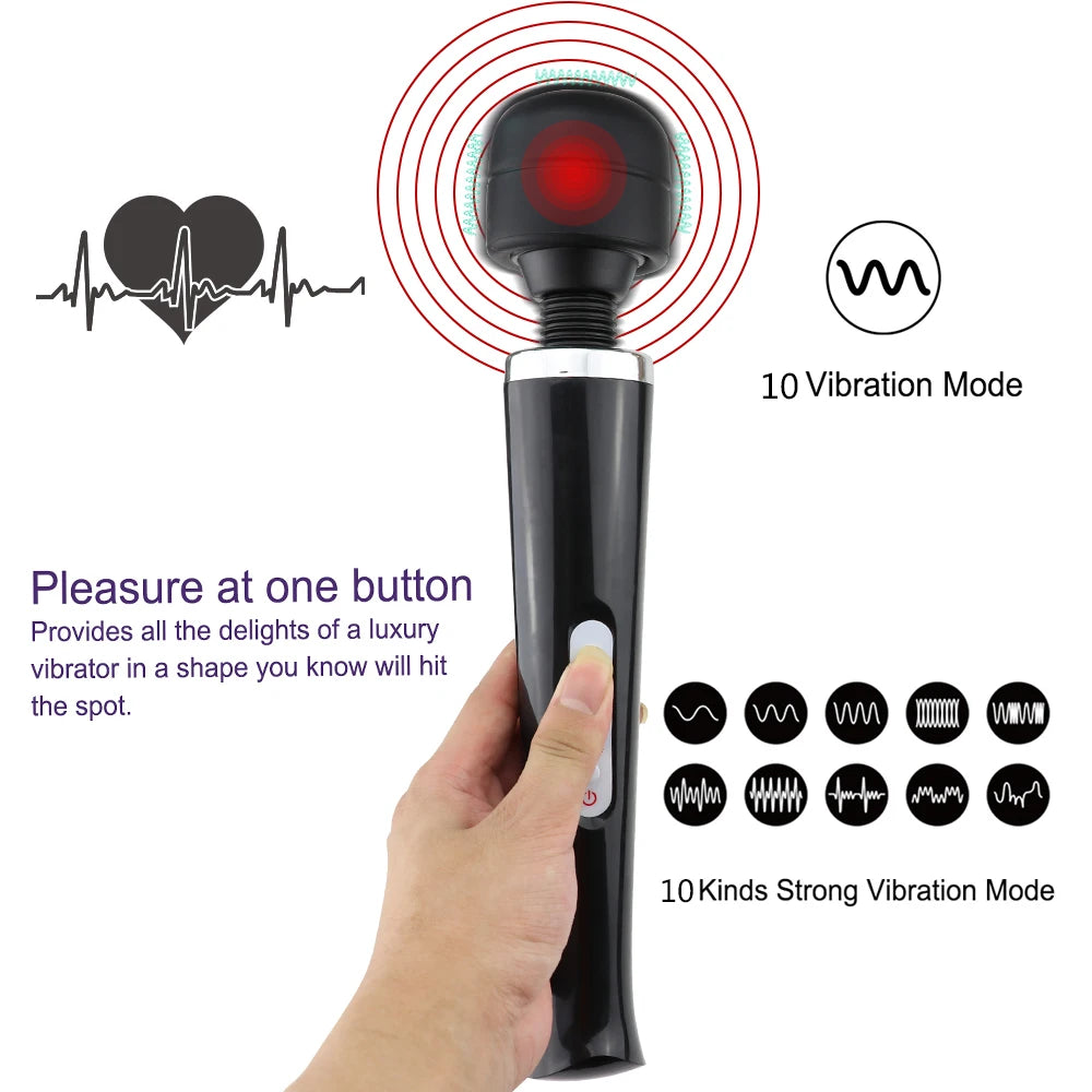 Super strong vibration massager with multiple frequencies to stimulate orgasm. Adult sex toy suitable for female masturbation.