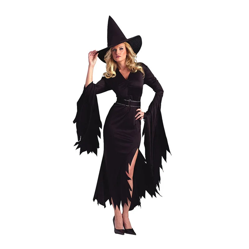 Halloween Witch Costumes for Women Adult Fantasy Black Witch Dress UP Party Dress Carnival Performance Dress