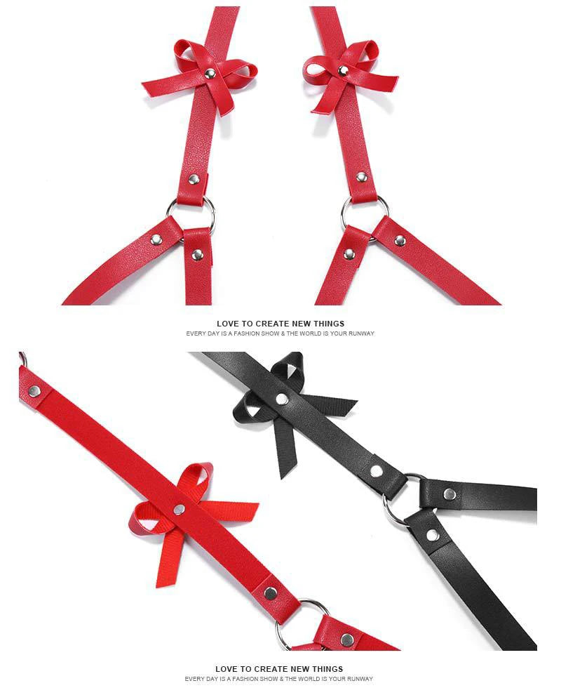 Bdsm Bondage Leg Harness Garter Belt Erotic Lingerie Women Body Garters Gothic Lenceria Mujer Sexy Bow PU Leather Harness Belts