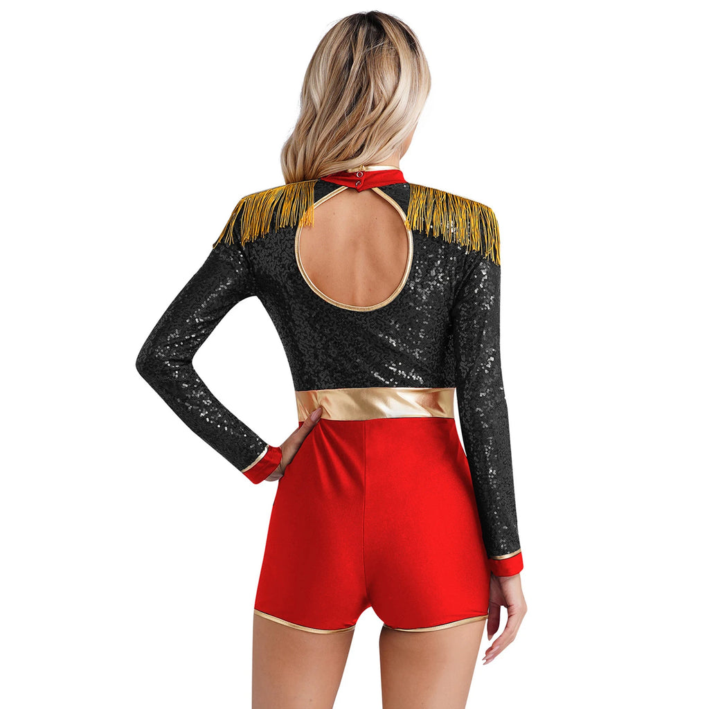 Womens Circus Ringmaster Halloween Cosplay Costume Glitter Lion Tamer Director Uniform Circus Majorette Carnival Clown Clothings